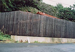 （写真2）久見（地域Ⅰ）海岸で住家を囲む“板壁”。2005年10月22日撮影。