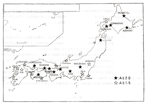 （図5）異常豪雨の発生地点の分布。（菊地原・鈴木による）